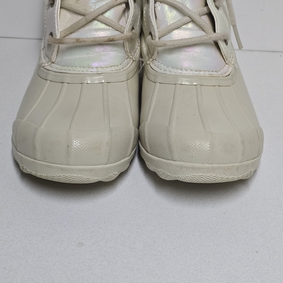 Girls Sperry lace up duck boot cream size 4 - Picture 3 of 16
